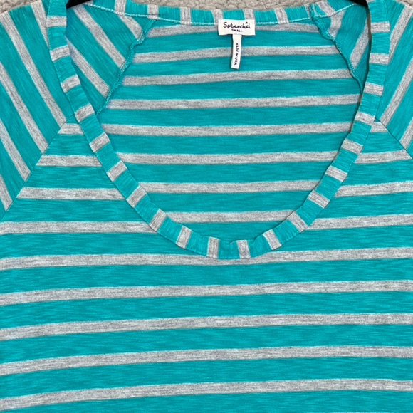 Splendid Soft Semi-Sheer Short Sleeve T-Shirt Striped Aqua/Gray Small - Picture 3 of 8